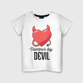 Детская футболка хлопок с принтом Valentines Day Devil в Новосибирске, 100% хлопок | круглый вырез горловины, полуприлегающий силуэт, длина до линии бедер | Тематика изображения на принте: art | devil | heart | holiday | valentines day | арт | день влюбленных | день святого валентина | дьявол | праздник | сердце