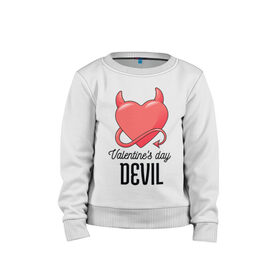 Детский свитшот хлопок с принтом Valentines Day Devil в Новосибирске, 100% хлопок | круглый вырез горловины, эластичные манжеты, пояс и воротник | Тематика изображения на принте: art | devil | heart | holiday | valentines day | арт | день влюбленных | день святого валентина | дьявол | праздник | сердце