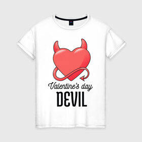 Женская футболка хлопок с принтом Valentines Day Devil в Новосибирске, 100% хлопок | прямой крой, круглый вырез горловины, длина до линии бедер, слегка спущенное плечо | art | devil | heart | holiday | valentines day | арт | день влюбленных | день святого валентина | дьявол | праздник | сердце