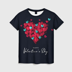 Женская футболка 3D с принтом Сердце из сердечек в Новосибирске, 100% полиэфир ( синтетическое хлопкоподобное полотно) | прямой крой, круглый вырез горловины, длина до линии бедер | heart | holidays | valentines day | день святого валентина | надписи | праздники | сердце | сердце из сердечек