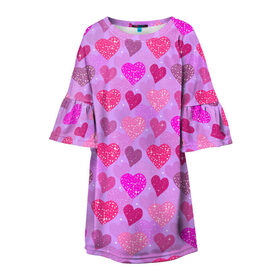 Детское платье 3D с принтом Розовые сердечки в Новосибирске, 100% полиэстер | прямой силуэт, чуть расширенный к низу. Круглая горловина, на рукавах — воланы | Тематика изображения на принте: 14 февраля | 8 марта | love | девочки | день святого валентина | женская | любовь | подружке | сердечки