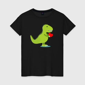 Женская футболка хлопок с принтом Trex Heart в Новосибирске, 100% хлопок | прямой крой, круглый вырез горловины, длина до линии бедер, слегка спущенное плечо | dino | dinosaurs | heart | love | динозавр | любовь | сердце | тирекс | трекс | трэкс