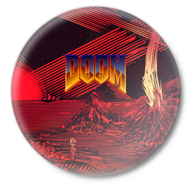 Значок с принтом DOOM / ДУМ (S) в Новосибирске,  металл | круглая форма, металлическая застежка в виде булавки | Тематика изображения на принте: doom | doom eternal | game | tegunvteg | демоны | дум | думгай | игры | марс | планета