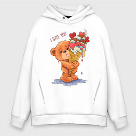 Мужское худи Oversize хлопок с принтом ice cream Love в Новосибирске, френч-терри — 70% хлопок, 30% полиэстер. Мягкий теплый начес внутри —100% хлопок | боковые карманы, эластичные манжеты и нижняя кромка, капюшон на магнитной кнопке | 14 февраля | love | the 14th of february | valentine | день влюбленных | любовь | пара | святой валентин