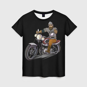 Женская футболка 3D с принтом Богатырь в Новосибирске, 100% полиэфир ( синтетическое хлопкоподобное полотно) | прямой крой, круглый вырез горловины, длина до линии бедер | авто | байкеры | богатырь | былины | дороги | металл | мотоцикл | панки | рок | сказки