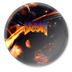 Значок с принтом DOOM / ДУМ (S) в Новосибирске,  металл | круглая форма, металлическая застежка в виде булавки | Тематика изображения на принте: doom | doom eternal | game | tegunvteg | демоны | дум | игры | марс