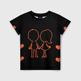 Детская футболка 3D с принтом Я тебя лю в Новосибирске, 100% гипоаллергенный полиэфир | прямой крой, круглый вырез горловины, длина до линии бедер, чуть спущенное плечо, ткань немного тянется | 14 февраля | love | любовь | мальчик с девочкой | сердечки