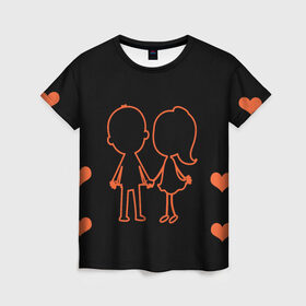 Женская футболка 3D с принтом Я тебя лю в Новосибирске, 100% полиэфир ( синтетическое хлопкоподобное полотно) | прямой крой, круглый вырез горловины, длина до линии бедер | 14 февраля | love | любовь | мальчик с девочкой | сердечки