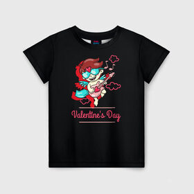 Детская футболка 3D с принтом Valentines Day в Новосибирске, 100% гипоаллергенный полиэфир | прямой крой, круглый вырез горловины, длина до линии бедер, чуть спущенное плечо, ткань немного тянется | angel | cupid | day | happy | heart | love | rose | valentine | valentines | ангел | валентин | валентина | валентинка | день | купидон | любовь | святого | святой | сердце