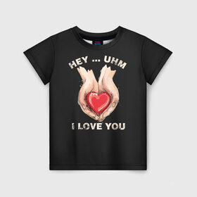 Детская футболка 3D с принтом I love you в Новосибирске, 100% гипоаллергенный полиэфир | прямой крой, круглый вырез горловины, длина до линии бедер, чуть спущенное плечо, ткань немного тянется | angel | cupid | day | happy | heart | love | rose | valentine | valentines | ангел | валентин | валентина | валентинка | день | купидон | любовь | святого | святой | сердце