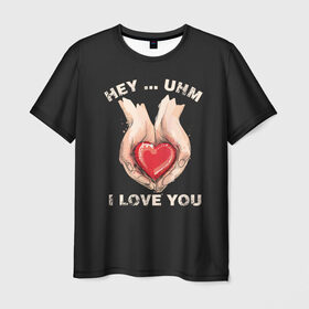 Мужская футболка 3D с принтом I love you в Новосибирске, 100% полиэфир | прямой крой, круглый вырез горловины, длина до линии бедер | Тематика изображения на принте: angel | cupid | day | happy | heart | love | rose | valentine | valentines | ангел | валентин | валентина | валентинка | день | купидон | любовь | святого | святой | сердце