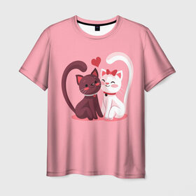Мужская футболка 3D с принтом Happy Valentines Day в Новосибирске, 100% полиэфир | прямой крой, круглый вырез горловины, длина до линии бедер | angel | cat | cats | cupid | day | happy | heart | love | rose | valentine | valentines | ангел | валентин | валентина | валентинка | день | кошки | купидон | любовь | святого | святой | сердце