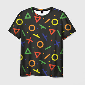 Мужская футболка 3D с принтом Геймерский узор - Аркада в Новосибирске, 100% полиэфир | прямой крой, круглый вырез горловины, длина до линии бедер | абстрактный | аркада | детский | джойстик | игра | кнопки | паттерн | подарок | сони | тетрис | узор | управление | цветной