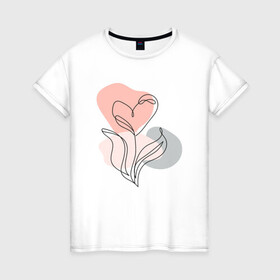 Женская футболка хлопок с принтом Линейный арт - Цветок-сердце в Новосибирске, 100% хлопок | прямой крой, круглый вырез горловины, длина до линии бедер, слегка спущенное плечо | 14 февраля | влюбленных | день святого валентина | женский | лайн | лайнарт | линейный арт | линии | нежный | одна линия | пастель | подарок | розовый | серде | сердечки | символ | современный | цветок