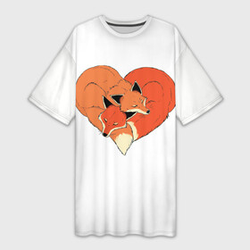 Платье-футболка 3D с принтом Спящие Влюбленные Лисы (Пара) в Новосибирске,  |  | Тематика изображения на принте: 14 февраля | fox | happy | hello kitty | i love you | love is | валентин | день святого | животные | китайский | китти | котенок | кошка | лиса | лисенок | любовь | надпись | отпечатки | подушки | поцелуй | праздник | сердце