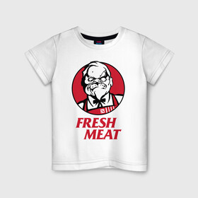 Детская футболка хлопок с принтом Pudge Dota Fresh Meat Пудж в Новосибирске, 100% хлопок | круглый вырез горловины, полуприлегающий силуэт, длина до линии бедер | dota | dota2 | fresh meat | kfc | pudge | red | дота | дота2 | красный | кфс | падж | паджерс | паджик | пудж | свежее мясо | хук
