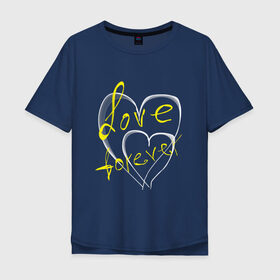 Мужская футболка хлопок Oversize с принтом Love forever в Новосибирске, 100% хлопок | свободный крой, круглый ворот, “спинка” длиннее передней части | Тематика изображения на принте: белый | желтый | лав форевер | любовь | любовь навсегда | сердца