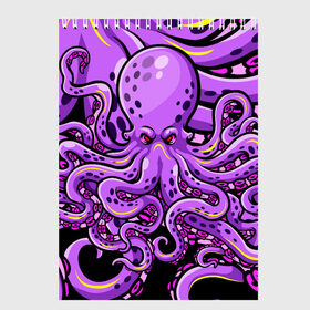 Скетчбук с принтом Кровожадный осьминог в Новосибирске, 100% бумага
 | 48 листов, плотность листов — 100 г/м2, плотность картонной обложки — 250 г/м2. Листы скреплены сверху удобной пружинной спиралью | Тематика изображения на принте: art | octopus | арт | глаза | голова | животные | красные | монстр | осьминог | щупальца