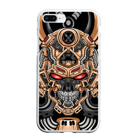 Чехол для iPhone 7Plus/8 Plus матовый с принтом CyberSkull в Новосибирске, Силикон | Область печати: задняя сторона чехла, без боковых панелей | Тематика изображения на принте: cyberpunk | evil | head | mask | mechanical | rage | robot | skull | арт | гнев | голова | демон | дьявол | злой | киберпанк | маска | механический | монстр | робот | рога | самурай | череп