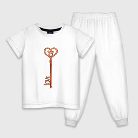 Детская пижама хлопок с принтом Ключ от твоего сердца в Новосибирске, 100% хлопок |  брюки и футболка прямого кроя, без карманов, на брюках мягкая резинка на поясе и по низу штанин
 | замок | ключик | любовь | парные | сердце | февраль