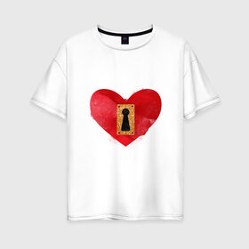Женская футболка хлопок Oversize с принтом Замочек в Новосибирске, 100% хлопок | свободный крой, круглый ворот, спущенный рукав, длина до линии бедер
 | акварель | девушка | замок.парные | любовь | сердце