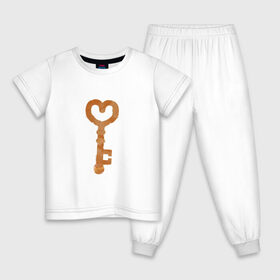 Детская пижама хлопок с принтом Ключ от твоего сердца в Новосибирске, 100% хлопок |  брюки и футболка прямого кроя, без карманов, на брюках мягкая резинка на поясе и по низу штанин
 | замок | ключик | любовь | парные | сердце | февраль