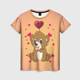 Женская футболка 3D с принтом Медвежонок в Новосибирске, 100% полиэфир ( синтетическое хлопкоподобное полотно) | прямой крой, круглый вырез горловины, длина до линии бедер | bear | day | heart | love | romantic | valentine | valentines | амур | валентина | влюбленные | влюбленных | всех | день | купидон | любовь | медведь | медвежонок | романтика | романтичность | святого | сердечки | сердечко