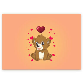 Поздравительная открытка с принтом Медвежонок в Новосибирске, 100% бумага | плотность бумаги 280 г/м2, матовая, на обратной стороне линовка и место для марки
 | bear | day | heart | love | romantic | valentine | valentines | амур | валентина | влюбленные | влюбленных | всех | день | купидон | любовь | медведь | медвежонок | романтика | романтичность | святого | сердечки | сердечко