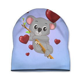 Шапка 3D с принтом Коала в Новосибирске, 100% полиэстер | универсальный размер, печать по всей поверхности изделия | day | heart | koala | love | romantic | valentine | valentines | амур | валентина | влюбленные | влюбленных | всех | день | коала | купидон | любовь | романтика | романтичность | святого | сердечки | сердечко | сердце