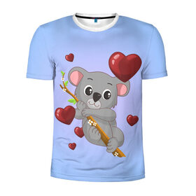 Мужская футболка 3D спортивная с принтом Коала в Новосибирске, 100% полиэстер с улучшенными характеристиками | приталенный силуэт, круглая горловина, широкие плечи, сужается к линии бедра | day | heart | koala | love | romantic | valentine | valentines | амур | валентина | влюбленные | влюбленных | всех | день | коала | купидон | любовь | романтика | романтичность | святого | сердечки | сердечко | сердце