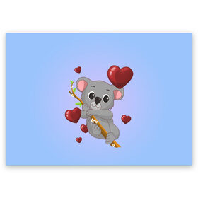 Поздравительная открытка с принтом Коала в Новосибирске, 100% бумага | плотность бумаги 280 г/м2, матовая, на обратной стороне линовка и место для марки
 | day | heart | koala | love | romantic | valentine | valentines | амур | валентина | влюбленные | влюбленных | всех | день | коала | купидон | любовь | романтика | романтичность | святого | сердечки | сердечко | сердце