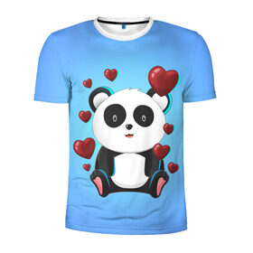 Мужская футболка 3D спортивная с принтом Панда в Новосибирске, 100% полиэстер с улучшенными характеристиками | приталенный силуэт, круглая горловина, широкие плечи, сужается к линии бедра | day | heart | love | panda | romantic | valentine | valentines | амур | валентина | влюбленные | влюбленных | всех | день | купидон | любовь | романтика | романтичность | святого | сердечки | сердечко | сердце