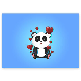 Поздравительная открытка с принтом Панда в Новосибирске, 100% бумага | плотность бумаги 280 г/м2, матовая, на обратной стороне линовка и место для марки
 | day | heart | love | panda | romantic | valentine | valentines | амур | валентина | влюбленные | влюбленных | всех | день | купидон | любовь | романтика | романтичность | святого | сердечки | сердечко | сердце