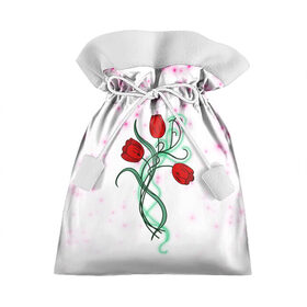 Подарочный 3D мешок с принтом Весенний вальс в Новосибирске, 100% полиэстер | Размер: 29*39 см | 8 марта | love | tulips | алые | бабушка | букет | бутоны | весна | девушке | дочь | жена | женщинам | красные цветы | лепестки | лето | листья | лучшая | любимая | любовь | мама | подарок | природа