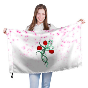 Флаг 3D с принтом Весенний вальс в Новосибирске, 100% полиэстер | плотность ткани — 95 г/м2, размер — 67 х 109 см. Принт наносится с одной стороны | 8 марта | love | tulips | алые | бабушка | букет | бутоны | весна | девушке | дочь | жена | женщинам | красные цветы | лепестки | лето | листья | лучшая | любимая | любовь | мама | подарок | природа
