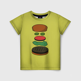 Детская футболка 3D с принтом Бургер в разборе в Новосибирске, 100% гипоаллергенный полиэфир | прямой крой, круглый вырез горловины, длина до линии бедер, чуть спущенное плечо, ткань немного тянется | fastfood | food | pattern | бургер | бургер кинг | гамбургер | еда | макдональдс | паттерн | фастфуд