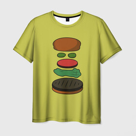 Мужская футболка 3D с принтом Бургер в разборе в Новосибирске, 100% полиэфир | прямой крой, круглый вырез горловины, длина до линии бедер | fastfood | food | pattern | бургер | бургер кинг | гамбургер | еда | макдональдс | паттерн | фастфуд