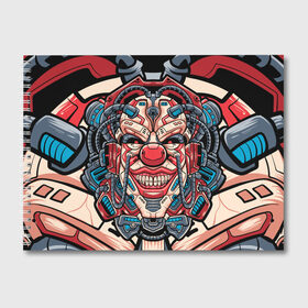 Альбом для рисования с принтом Механический клоун в Новосибирске, 100% бумага
 | матовая бумага, плотность 200 мг. | clown | cyberpunk | evil | head | mask | mechanical | rage | robot | skull | арт | гнев | голова | демон | злой | киберпанк | клоун | маска | механический | монстр | робот | череп
