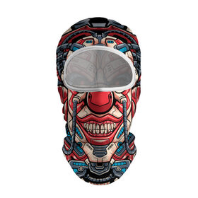 Балаклава 3D с принтом Механический клоун в Новосибирске, 100% полиэстер, ткань с особыми свойствами — Activecool | плотность 150–180 г/м2; хорошо тянется, но при этом сохраняет форму. Закрывает шею, вокруг отверстия для глаз кайма. Единый размер | clown | cyberpunk | evil | head | mask | mechanical | rage | robot | skull | арт | гнев | голова | демон | злой | киберпанк | клоун | маска | механический | монстр | робот | череп