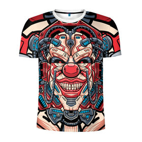 Мужская футболка 3D спортивная с принтом Механический клоун в Новосибирске, 100% полиэстер с улучшенными характеристиками | приталенный силуэт, круглая горловина, широкие плечи, сужается к линии бедра | clown | cyberpunk | evil | head | mask | mechanical | rage | robot | skull | арт | гнев | голова | демон | злой | киберпанк | клоун | маска | механический | монстр | робот | череп