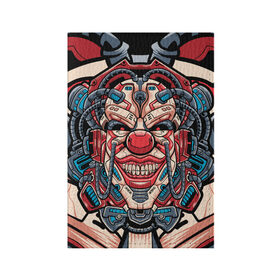 Обложка для паспорта матовая кожа с принтом Механический клоун в Новосибирске, натуральная матовая кожа | размер 19,3 х 13,7 см; прозрачные пластиковые крепления | clown | cyberpunk | evil | head | mask | mechanical | rage | robot | skull | арт | гнев | голова | демон | злой | киберпанк | клоун | маска | механический | монстр | робот | череп