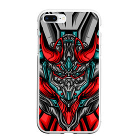 Чехол для iPhone 7Plus/8 Plus матовый с принтом CyberSkull в Новосибирске, Силикон | Область печати: задняя сторона чехла, без боковых панелей | Тематика изображения на принте: cyberpunk | evil | head | mask | mechanical | rage | robot | skull | арт | гнев | голова | демон | дьявол | злой | киберпанк | маска | механический | монстр | робот | рога | самурай | череп