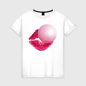 Женская футболка хлопок с принтом BubbleGum Lips в Новосибирске, 100% хлопок | прямой крой, круглый вырез горловины, длина до линии бедер, слегка спущенное плечо | bubble | bubblegum | day | gum | heart | kiss | lips | love | romantic | valentine | valentines | амур | валентина | влюбленные | влюбленных | всех | губы | день | жвачка | любовь | поцелуй | романтика | романтичность | святого | сердечк