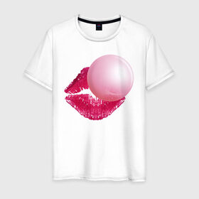 Мужская футболка хлопок с принтом BubbleGum Lips в Новосибирске, 100% хлопок | прямой крой, круглый вырез горловины, длина до линии бедер, слегка спущенное плечо. | bubble | bubblegum | day | gum | heart | kiss | lips | love | romantic | valentine | valentines | амур | валентина | влюбленные | влюбленных | всех | губы | день | жвачка | любовь | поцелуй | романтика | романтичность | святого | сердечк