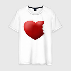 Мужская футболка хлопок с принтом Кусочек Любви в Новосибирске, 100% хлопок | прямой крой, круглый вырез горловины, длина до линии бедер, слегка спущенное плечо. | day | heart | love | romantic | valentine | valentines | амур | валентина | влюбленные | влюбленных | всех | день | любовь | романтика | романтичность | святого | сердечки | сердечко | сердце