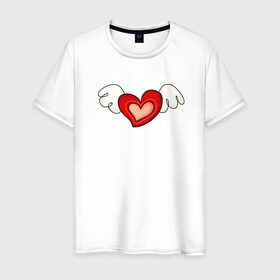 Мужская футболка хлопок с принтом Крылья Любви в Новосибирске, 100% хлопок | прямой крой, круглый вырез горловины, длина до линии бедер, слегка спущенное плечо. | 14 февраля | bear | cute | february 14 | heart | love | valentines day | ангелы | девушке | день влюбленных | день святого валентина | крылья | любовь | медвежонок | мило | милота | мишка | мишки | пара | парню | подарок