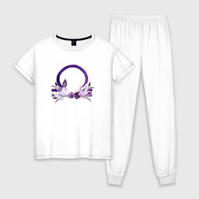 Женская пижама хлопок с принтом Весы в Новосибирске, 100% хлопок | брюки и футболка прямого кроя, без карманов, на брюках мягкая резинка на поясе и по низу штанин | астрология | знаки зодиака | зодиак | созвездие | фиолетовый | цикл