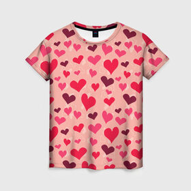 Женская футболка 3D с принтом Розовые Сердечки в Новосибирске, 100% полиэфир ( синтетическое хлопкоподобное полотно) | прямой крой, круглый вырез горловины, длина до линии бедер | 14 february | 14 февраля | h | heart | love day | valentines day | валентин | день валентина | день влюбленных | день святого | день святого валентина | любовь | праздник | сердечко | сердце | февраль