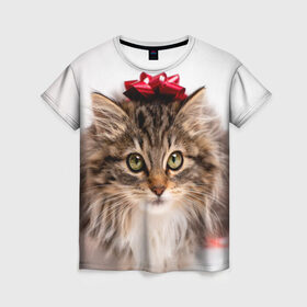 Женская футболка 3D с принтом я лучший подарочек в Новосибирске, 100% полиэфир ( синтетическое хлопкоподобное полотно) | прямой крой, круглый вырез горловины, длина до линии бедер | Тематика изображения на принте: бантик | взгляд | глаза | животные | звери | зверь | киса | кисонька | кот | котейка | котик | коты | котэ | кошки | лапы | нос | подарок | подарочек | сюрприз | усы | уши | шерсть