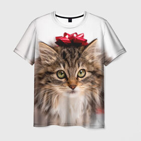 Мужская футболка 3D с принтом я лучший подарочек в Новосибирске, 100% полиэфир | прямой крой, круглый вырез горловины, длина до линии бедер | Тематика изображения на принте: бантик | взгляд | глаза | животные | звери | зверь | киса | кисонька | кот | котейка | котик | коты | котэ | кошки | лапы | нос | подарок | подарочек | сюрприз | усы | уши | шерсть